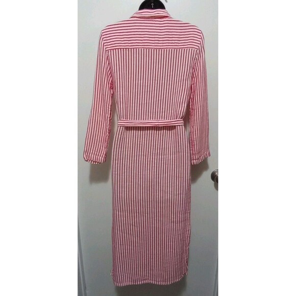 Zara Woman Striped Midi Shirt Dress XS Button Front Red & White Belted Pockets - Picture 8 of 12
